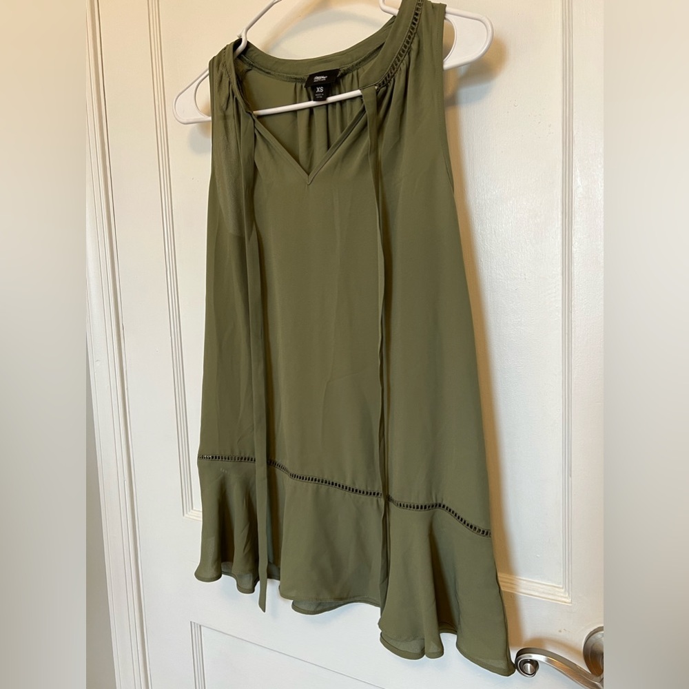 Sheer Green Tank with neck tie